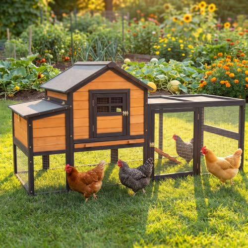 Image of Large Chicken Coop Outdoor Wooden Duck Hen House Poultry Pet Cage 76 inch