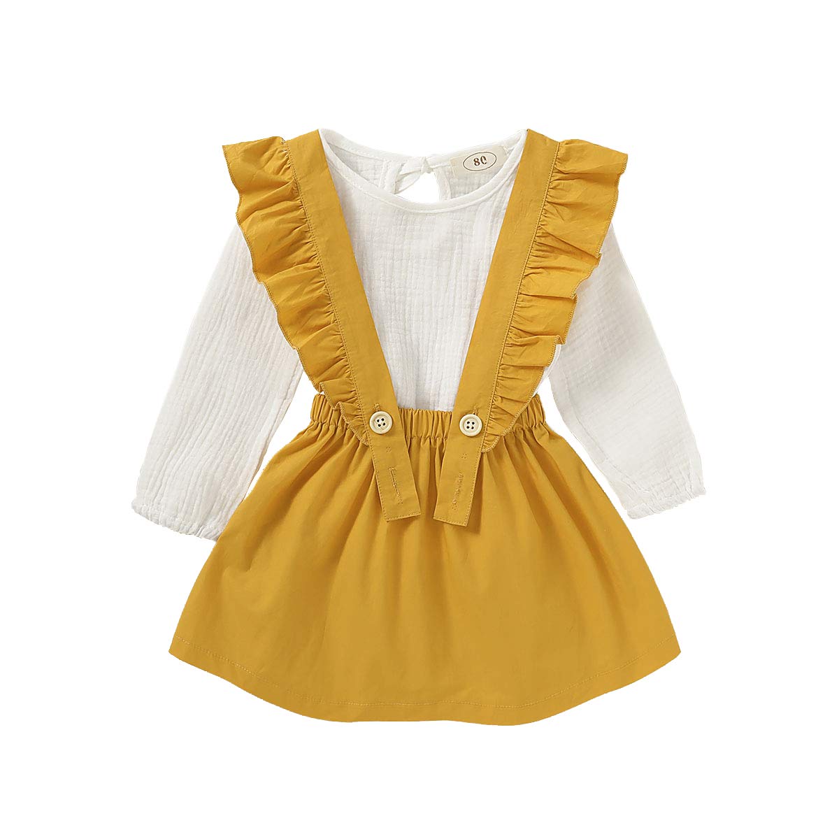 Toddler Baby Girl Suspender Skirt Sets Cotton Linen Shirts Ruffle Suspender Dress Fall Outfits Winter Clothes