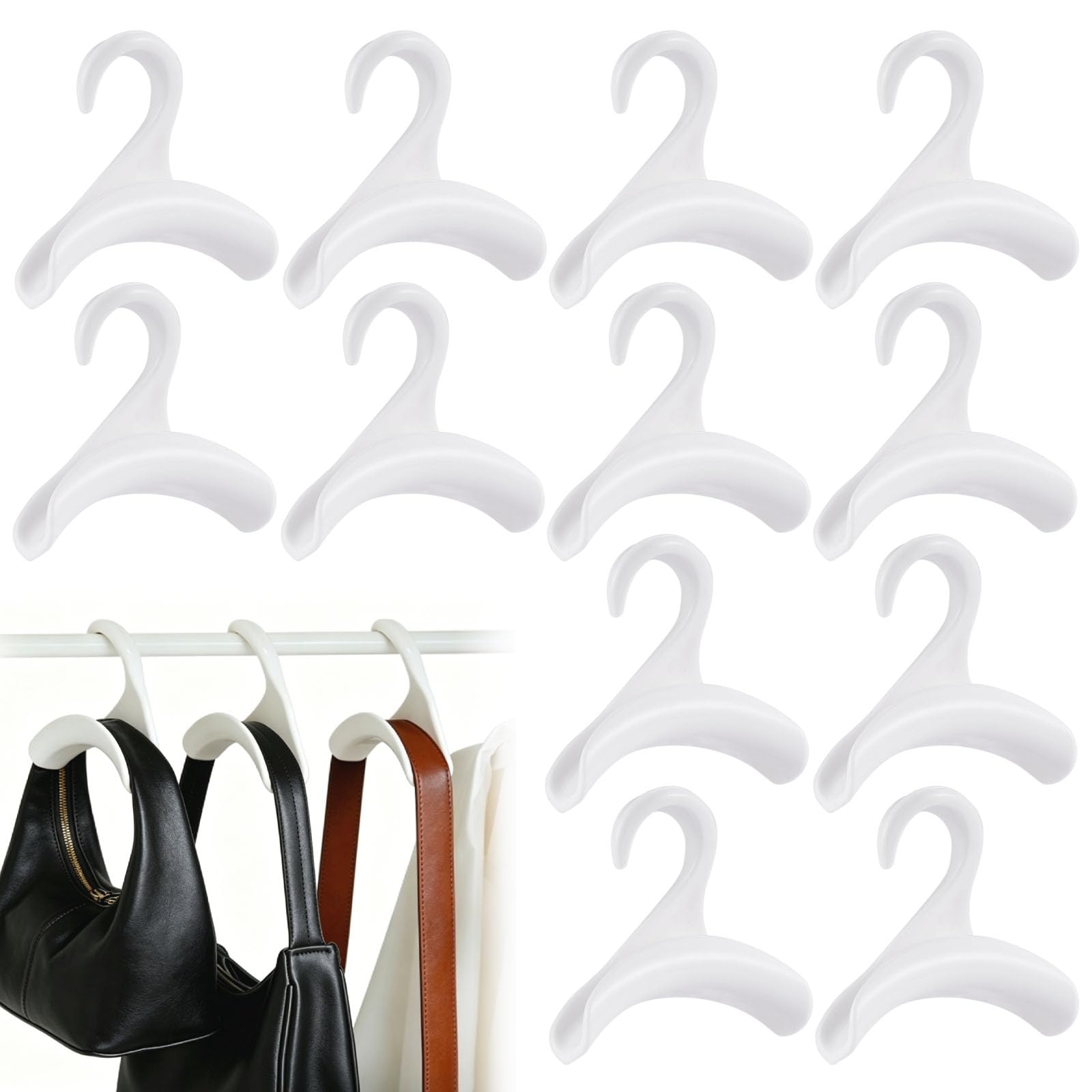 12 Pcs White Hangers for Clothes in Wardrobe，Cloth Hangers for Wardrobe,Curved Accessory Hooks to Store Handbags Belts Scarves On Closet Rod Household Daily Storage Organization-image-11