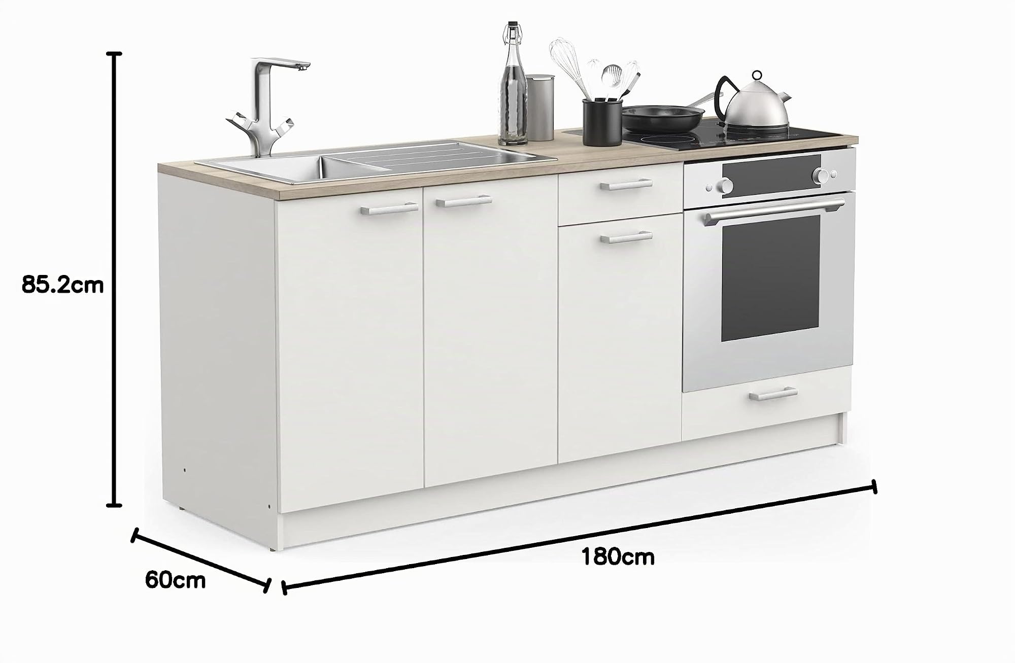 Demeyere MBL BAS L180 3PO/2T/1N Cooking, Holzwerkstoff, 1 800x600x852MM, Weiss/Opulenter Garten