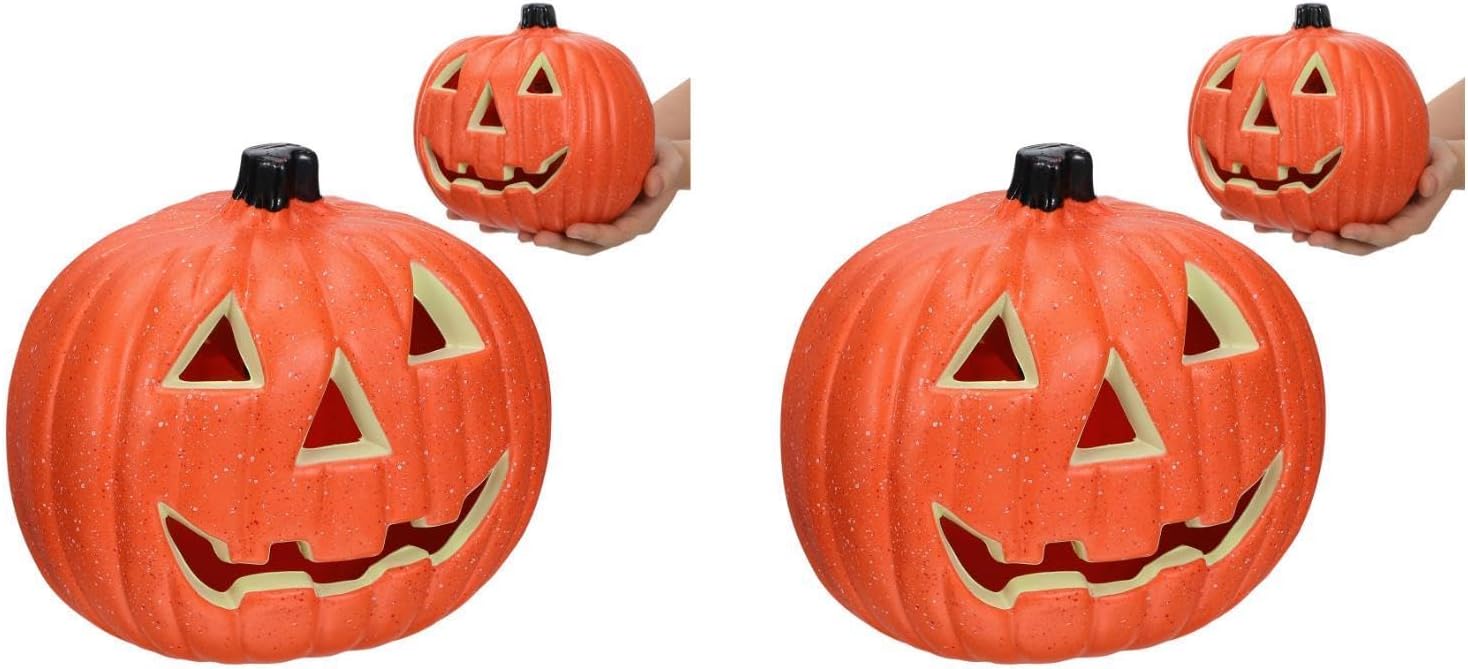 DOITOOL 2PCS Halloween Pumpkin Lantern, Jack-O-Lanterns Light Up Pumpkin Figurine Halloween Decorations Party Favor for Haunted House Holiday Party Home Decor