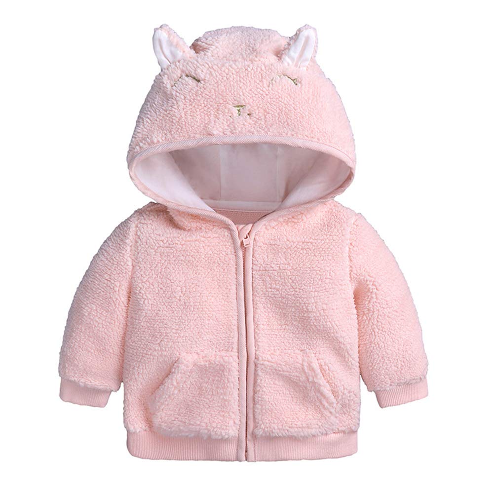 IDOPIP Toddler Kids Baby Girls Cartoon Bear Hooded Fleece Jacket Coat Long Sleeve Zipper Hoodies Sweatshirt Thick Warm Outerwear Autumn Winter Clothes with Pockets Pink Bear 3-6 Months