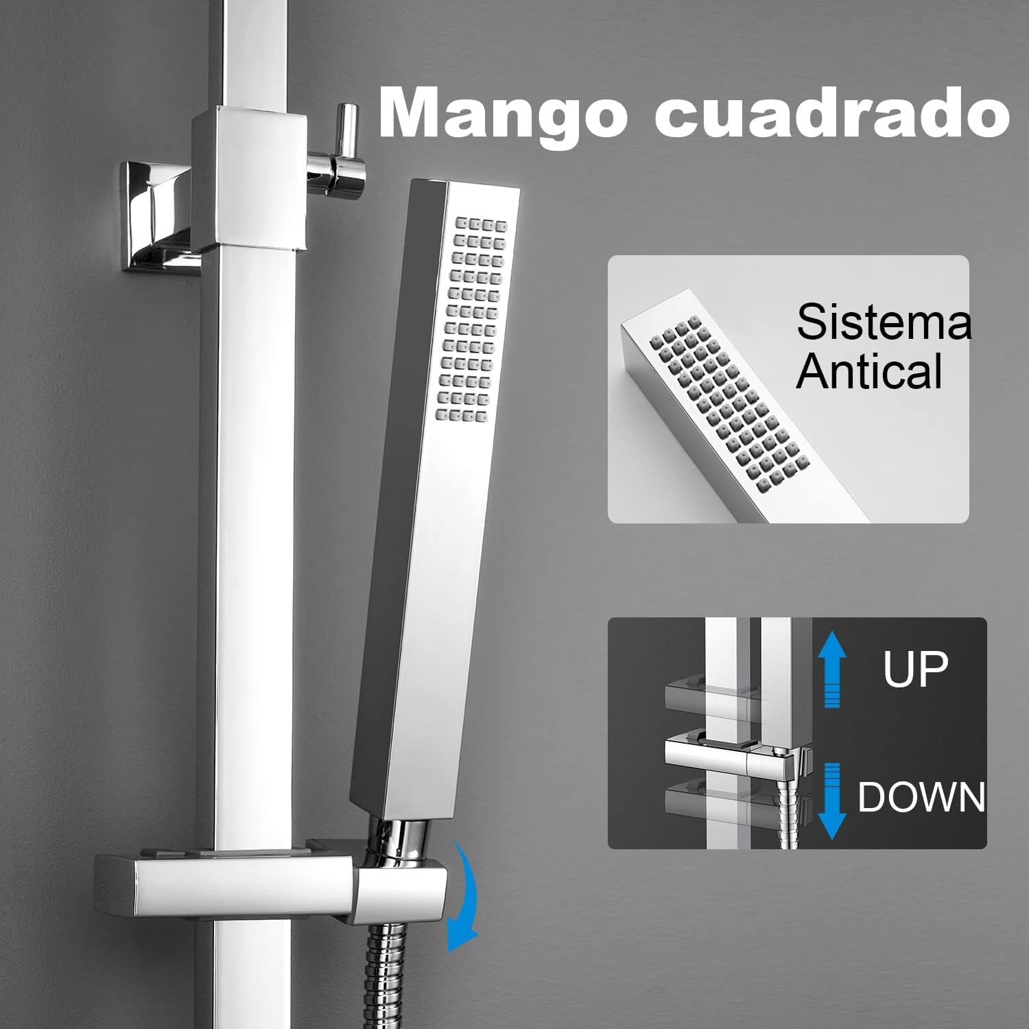 Columna ducha Termostática, YOOZENA Duchas de Baño Columna Alcachofa de Ducha con Manguera,Regulable en acero inoxidable Cromado Cuadrada