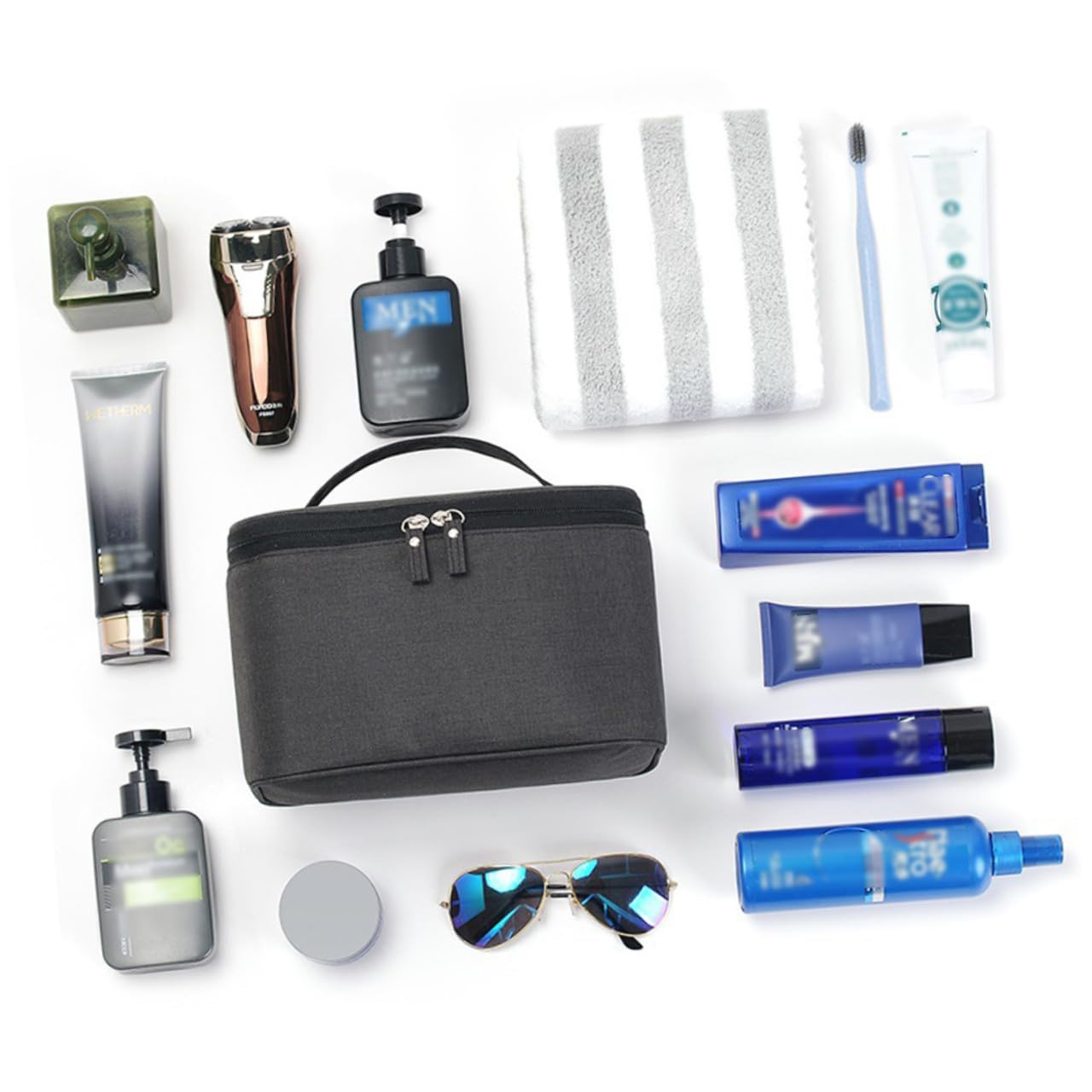 Ipetboom 3pezzi Borsa Cosmetica Da Viaggio Organizer Portatile Per Make-up e Necessità Da Toilette Design Elegante e Compatto Adatta Per Donne e Viaggi Nero Opaco