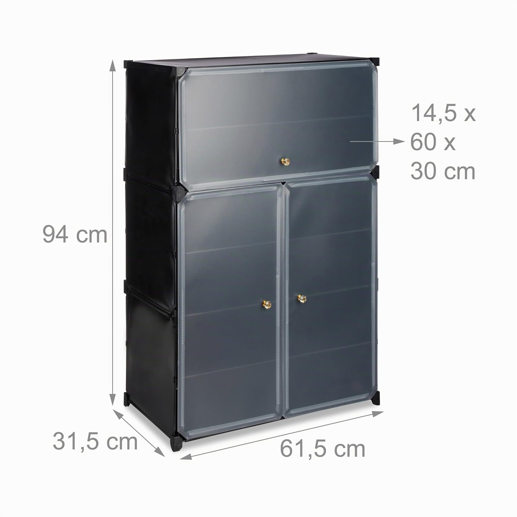 Relaxdays Scarpiera in Plastica, 6 Scomparti Chiusi, 94x61,5x31,5 cm, Scaffale 24 Paia di Scarpe, Componibile, Nero