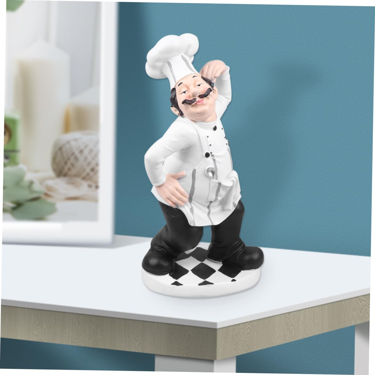 Chef Ornamento da Tavolo Raffinato in Resina Statuetta Bianco Stile Europeo Decorazione Stabile e Portatile per Casa, Pasticceria e Caffetteria