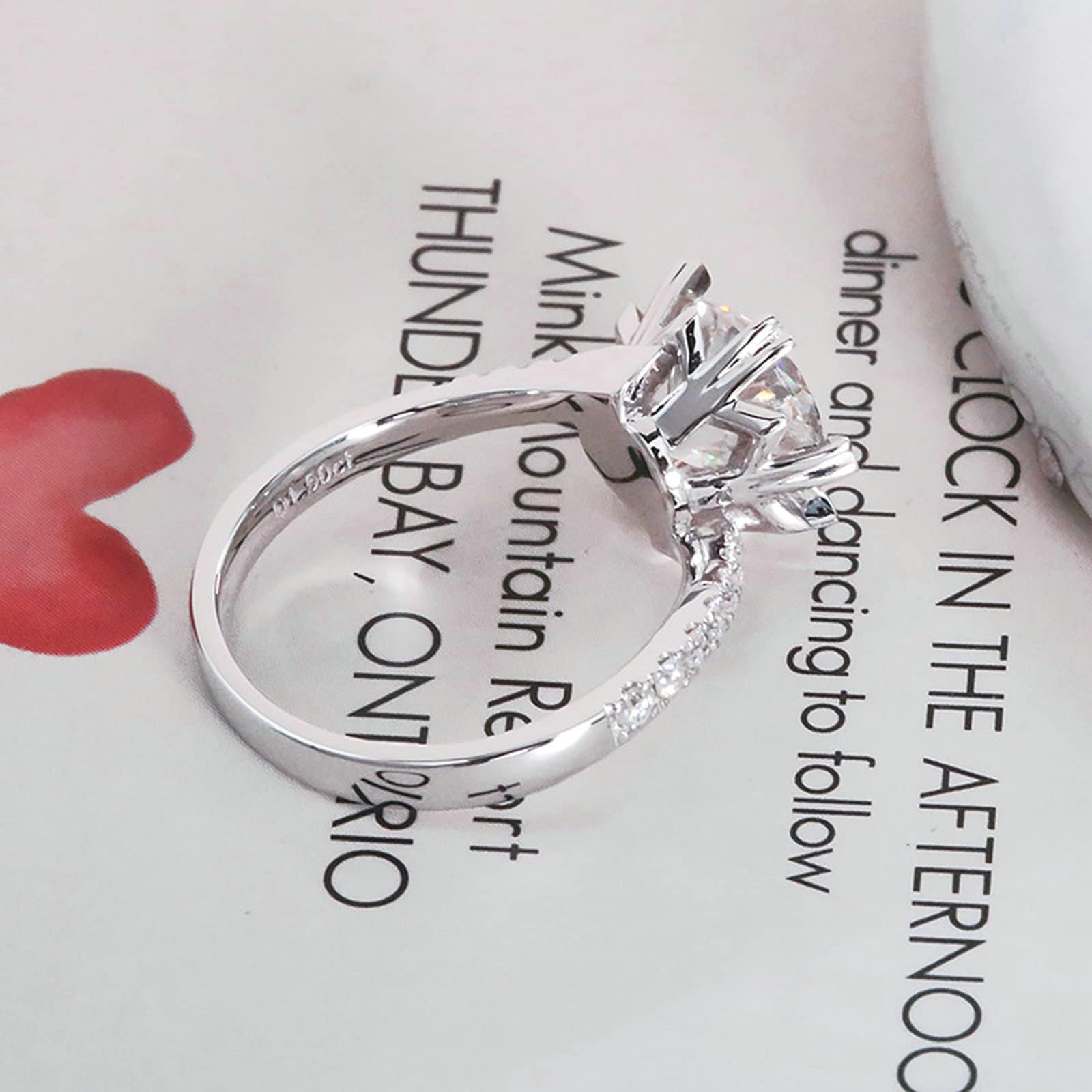 anello da donna, Anello di fidanzamento in oro bianco 18 carati for donna, a forma fiore, con moissanite rotonda da 1,5, anelli for anniversario