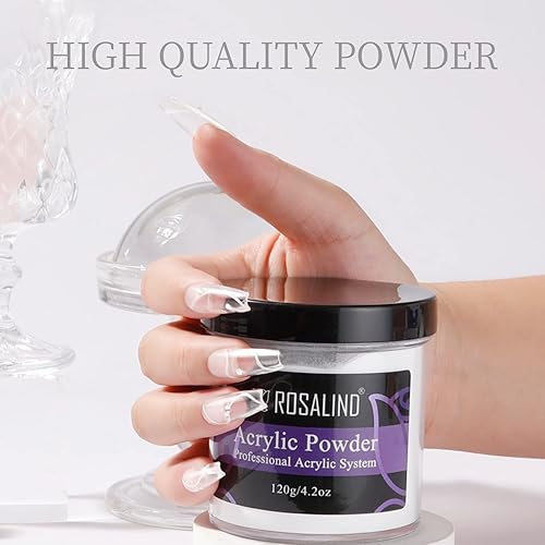 Miniatura 7 de ROSALIND Polvo de uñas acrílico transparente de 120 g4.23 oz para extensión profesional, polvo de polímero para tallado de uñas francés, no necesita