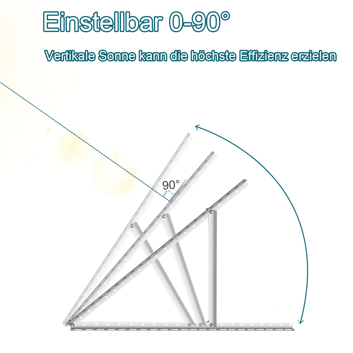 Solarmodul Halterung Balkonkraftwerk 1140mm, Alu Dachhalterung Solarpanel Halterung 0-90 Grad Verstellbar, Universal Befestigung für PV Module für Flachdach, Wohnmobil, Wand, 2 Paar 45 Zoll