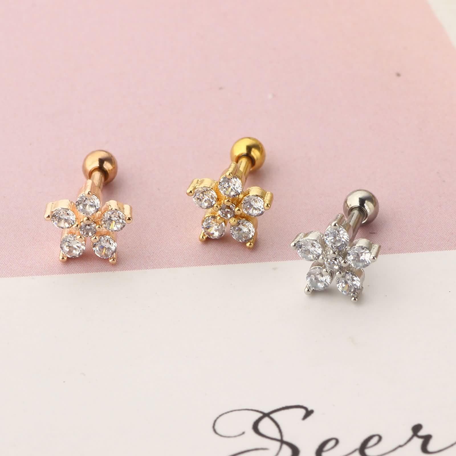 Ohrringe Gelbgold 9K / 14K / 18 Karat für Damen, Blume mit Moissanit, Ohrringe Gold Frauen für Hochzeit