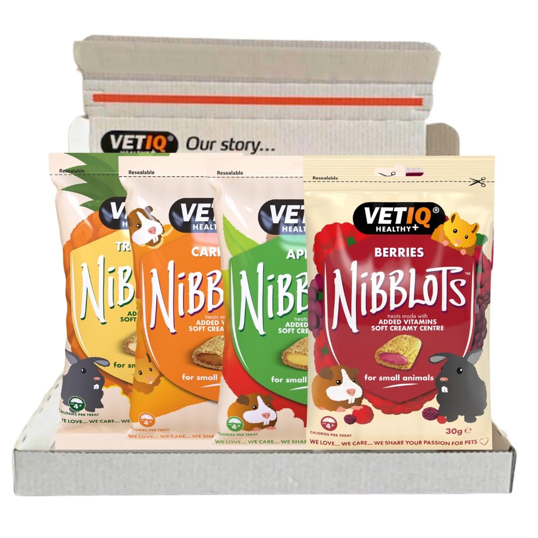 VETIQ Nibblots Treats Multi Pack with Added Vitamins in a Soft Chewy Centre for Small Animals, Suitable For Rabbits, Guinea Pigs & Hamsters, 30 g (Pack of 4)