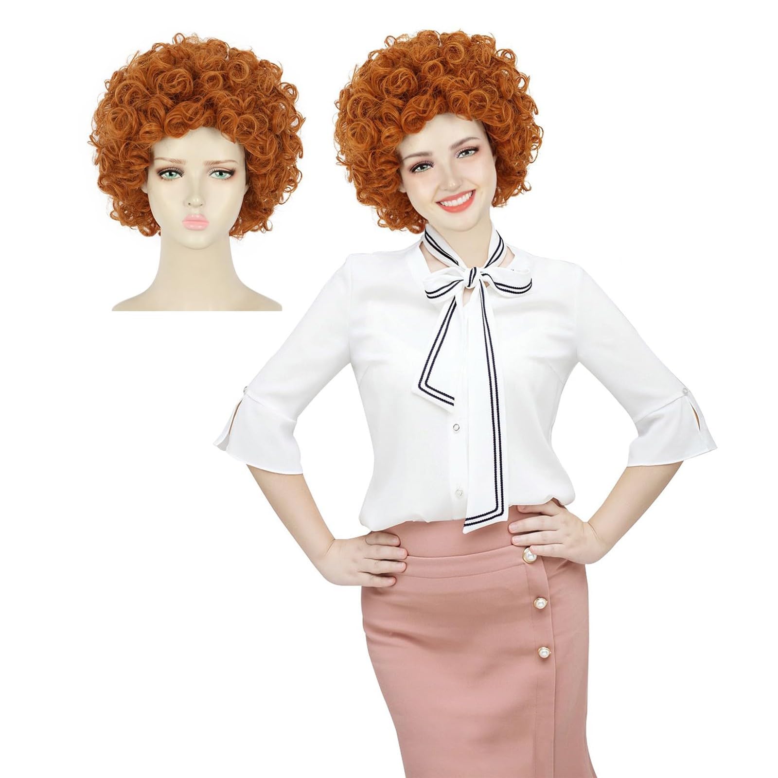 HELLORSO Glueless Wigs Red Orange Curly Wig For Female Costume Short Synthetic Hairpiece For Adult Women'S Role Play Long Wig With Long Hair Wig Lace Front Pre Plucked Wigs For Woman Fashion Brown