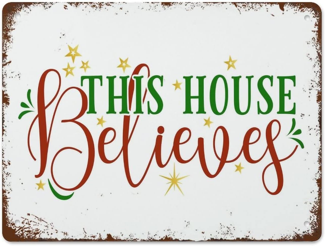 Pibonto Wall Art 5.5X8 Inch This House Believes Christmas Tin Sign - Holiday Home & Pub Wall Decor
