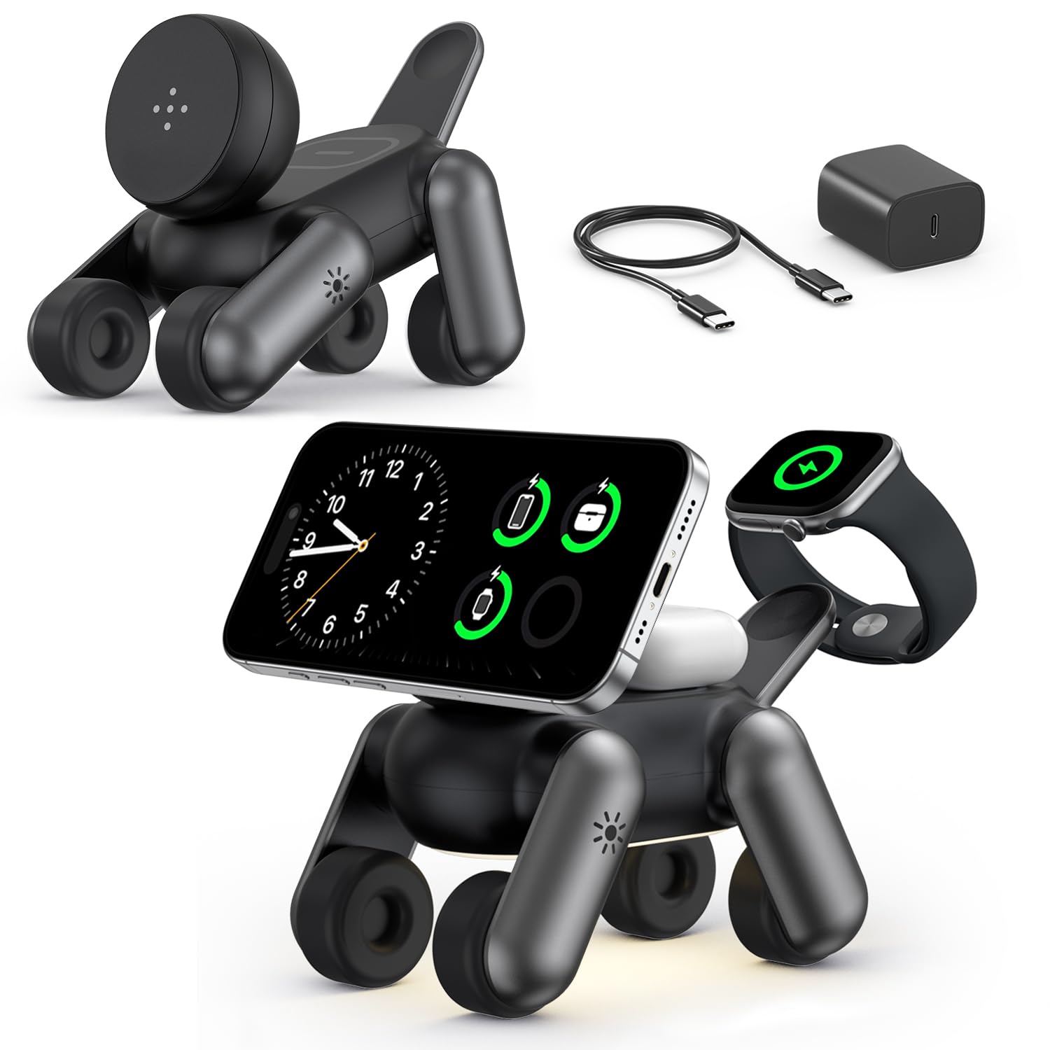 3 en 1 Cargador Inalambrico para MagSafe para Apple iPhone Air/17/16/15/14/13/12 Series, para Apple Watch Series 11/10/9/8/7/6/5/4/3/2/SE/Ultra, para AirPods Estacion de Carga