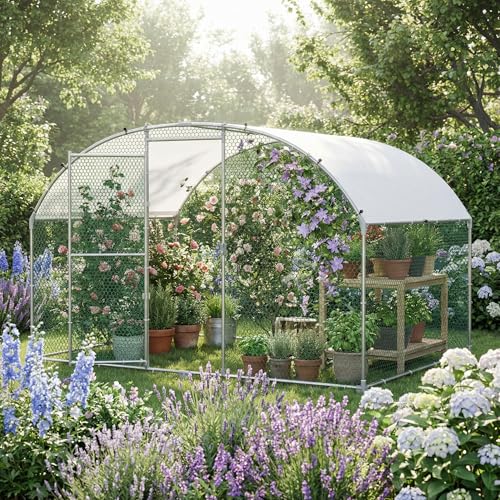 YRHome 3x2x2m Freilaufgehege Hühnerstall Haustierkäfig aus Metall Geflügelstall Hühnerhaus Bogenform Design mit Sonnenschutzdach Winterfest für Hühnerkäfig Haustierkäfig Vogelkäfig Kleintiere