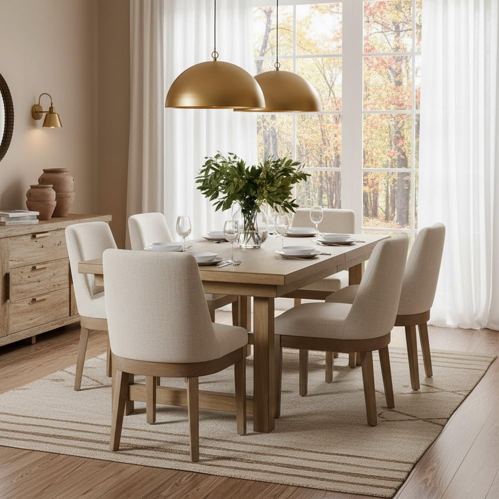 RIVOVA Modern Dining Chairs Set of 6, Comfortable Dining Room Chairs with Back, Linen Fabric Upholstered Kitchen Side Chairs with Wood Legs for Living