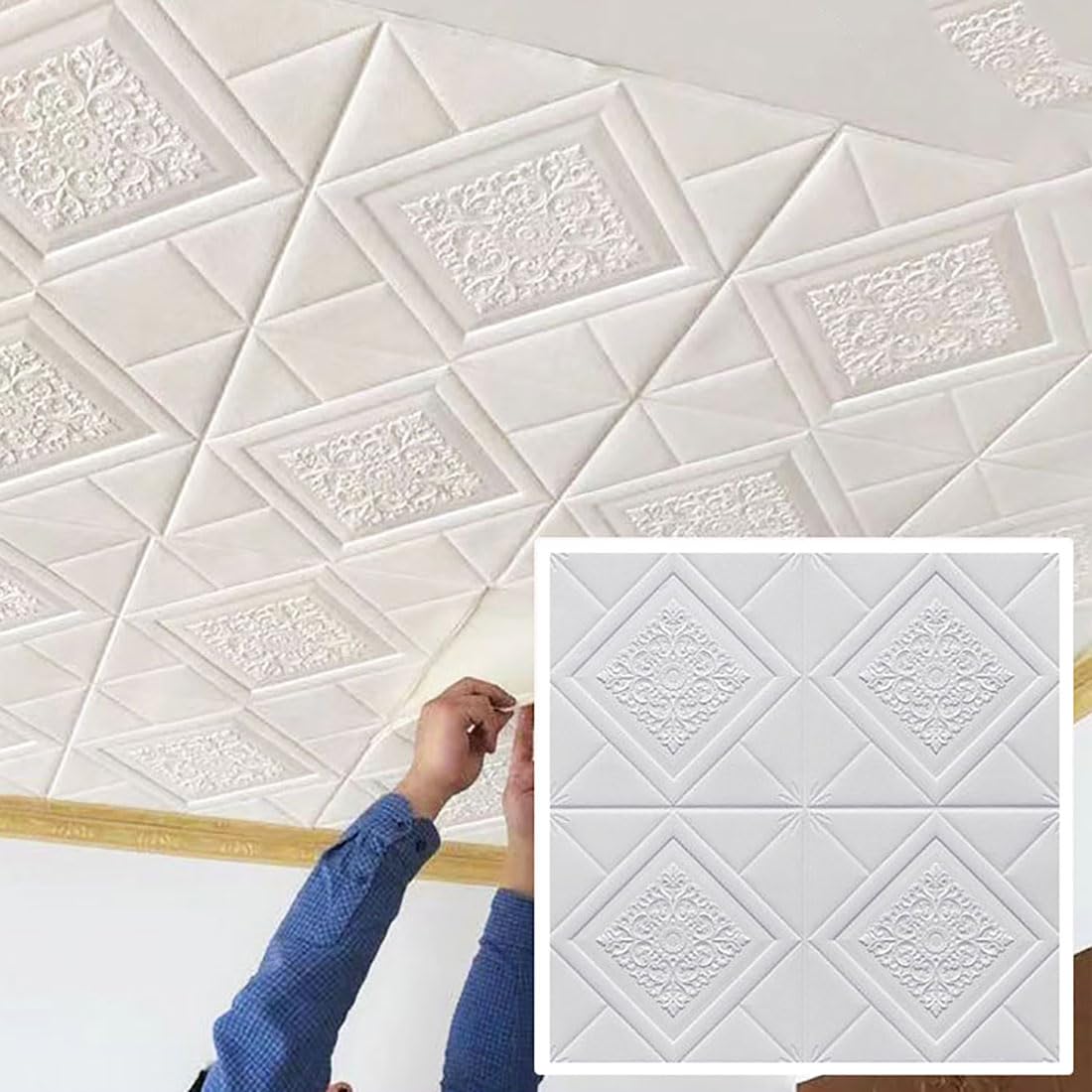 Papier peint 3D brique blanche étanche pour relooker la buanderie et le salon