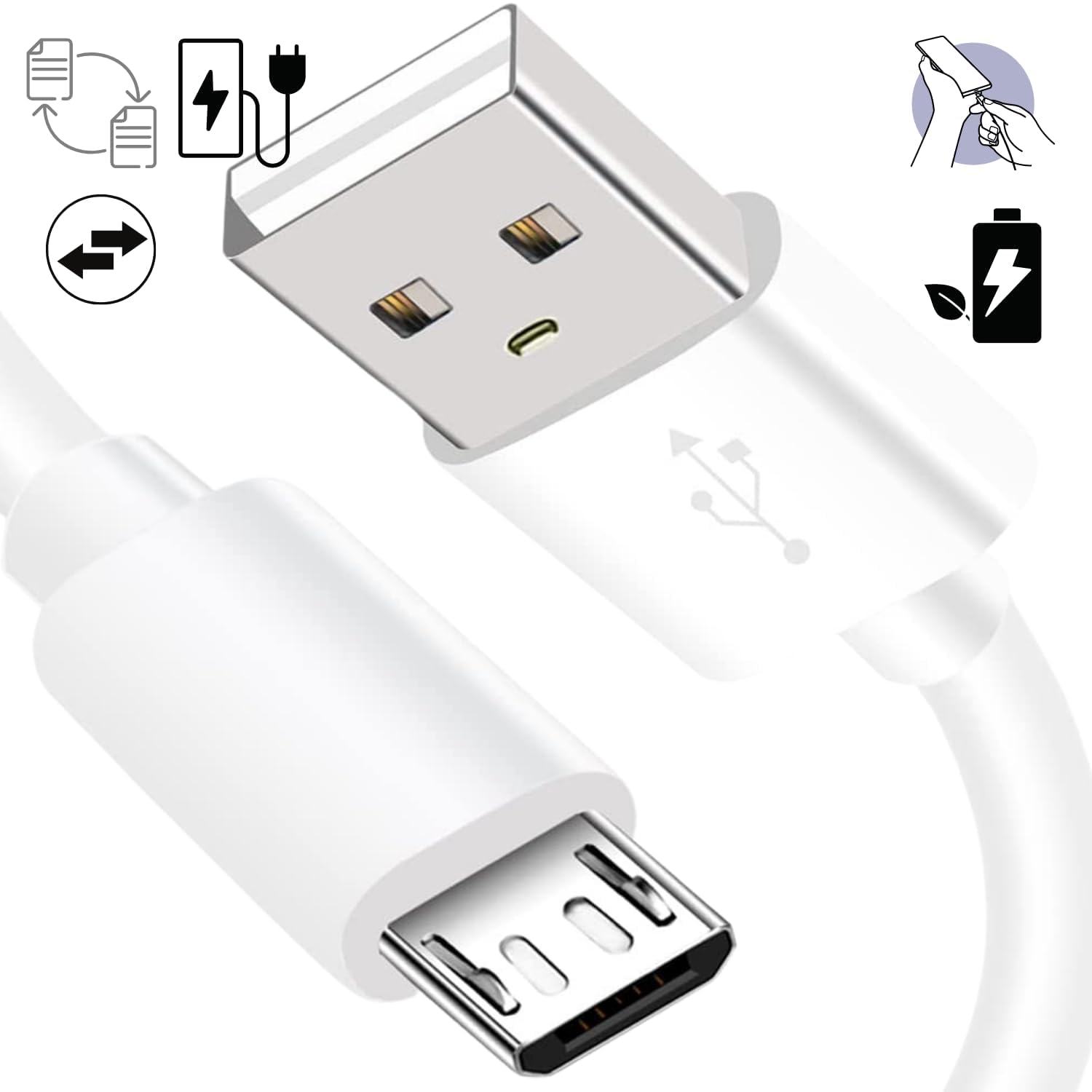 Dayanıklı USB Şarj ve Veri Kablosu, Micro USB, USB-C ve 8 Pin Seçenekli, Güçlendirilmiş Uç, Hızlı Şarja Uyumlu, Günlük Kullanım (20, Santimetre, Micro USB)