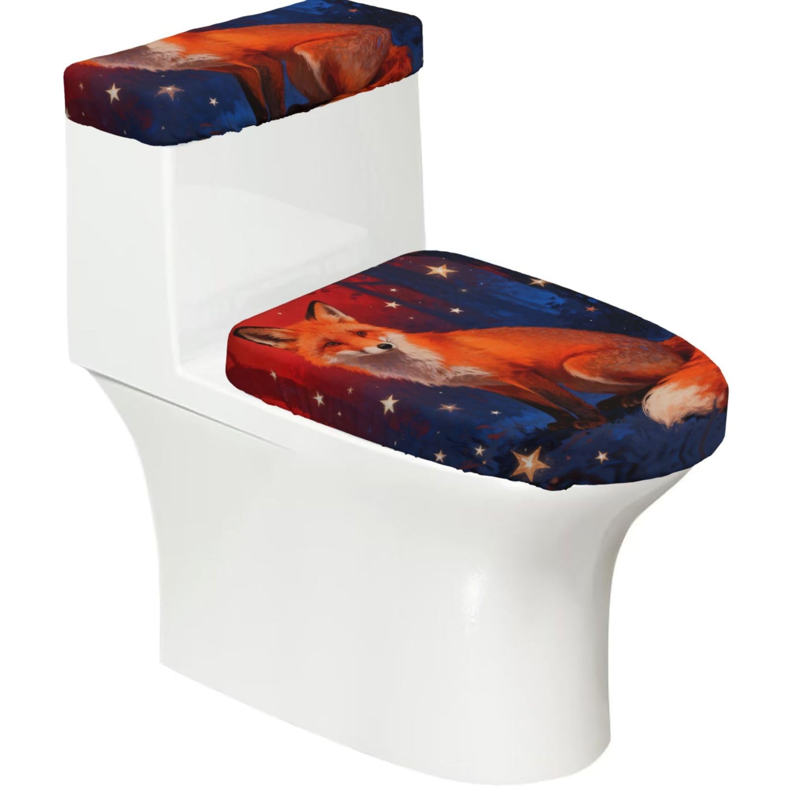 Cntdbu Black Fox Star Dream Stretchy Toilet Lid And Tank Cover Set-Soft Elastic Bathroom Decor For U Shape Oval