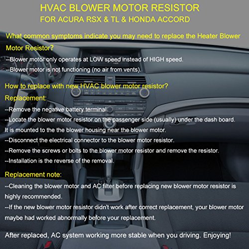 Faersi Hvac Fan Blower Motor Resistor Replacement For 2002-2006 Acura Rsx, 2004-2008 Acura Tl, 2003-2007 Honda Accord Replaces Ja1382 79330S6M941 2400-300016 Blower Motor Resistor #TOP6