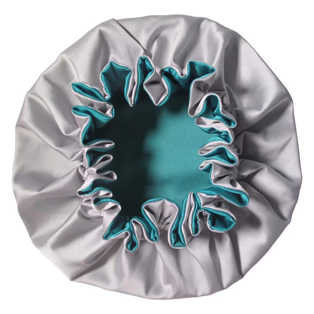 AKISS Baby Infant Newborn Toddler Satin Silk Hair Bonnet for Baby Girl Boy Sleeping Kids Cap Hat, Turquoise + Silver, 6-12 Months