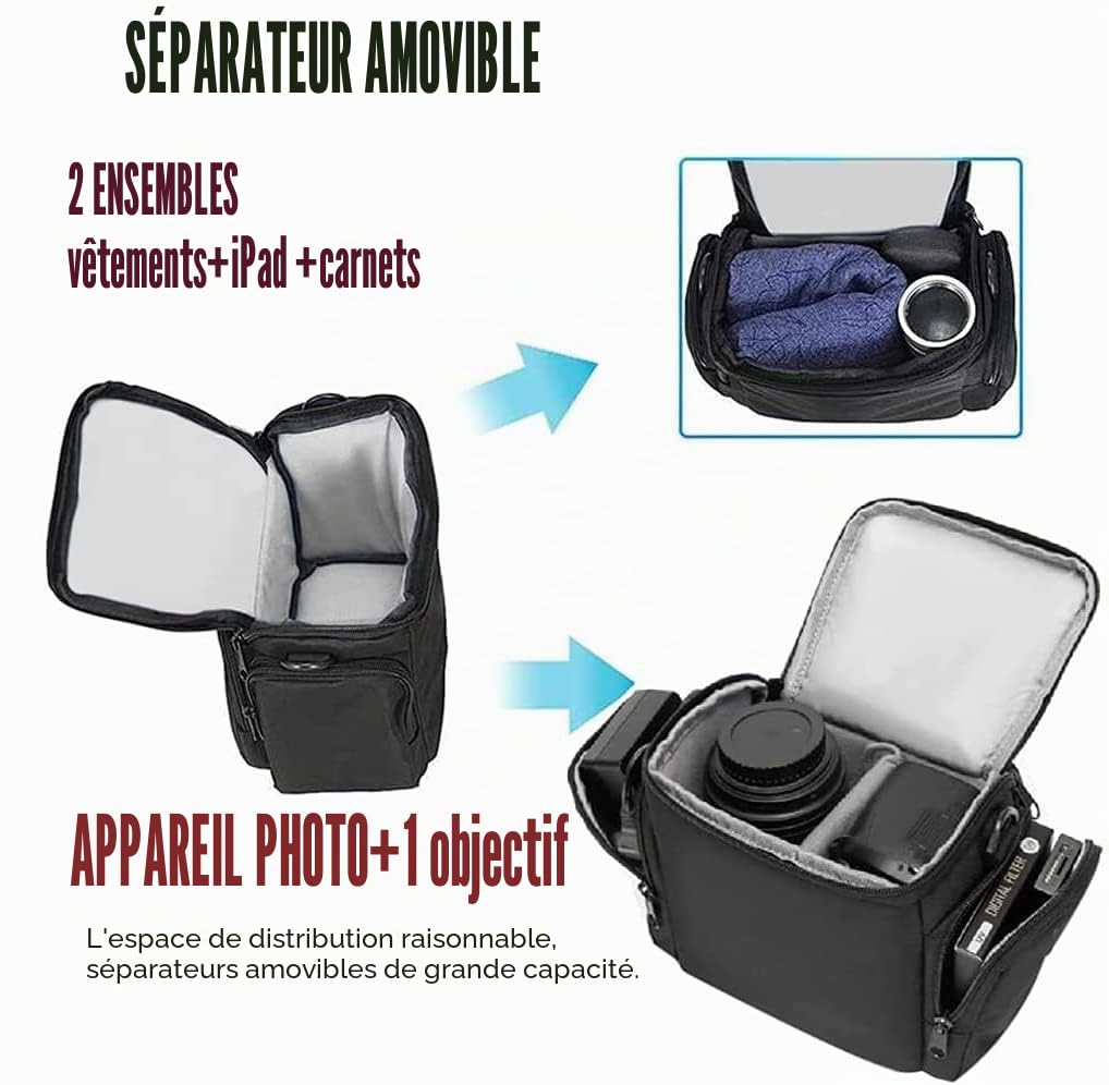 Cwatcun Sac pour Appareil Photo Sac d'épaule Sac pour Appareil Photo Compact Compatible avec Canon Nikon Sony SLR/DSLR Appareil Photo Objectifs et Accessoires Etanche, Petit, Noir