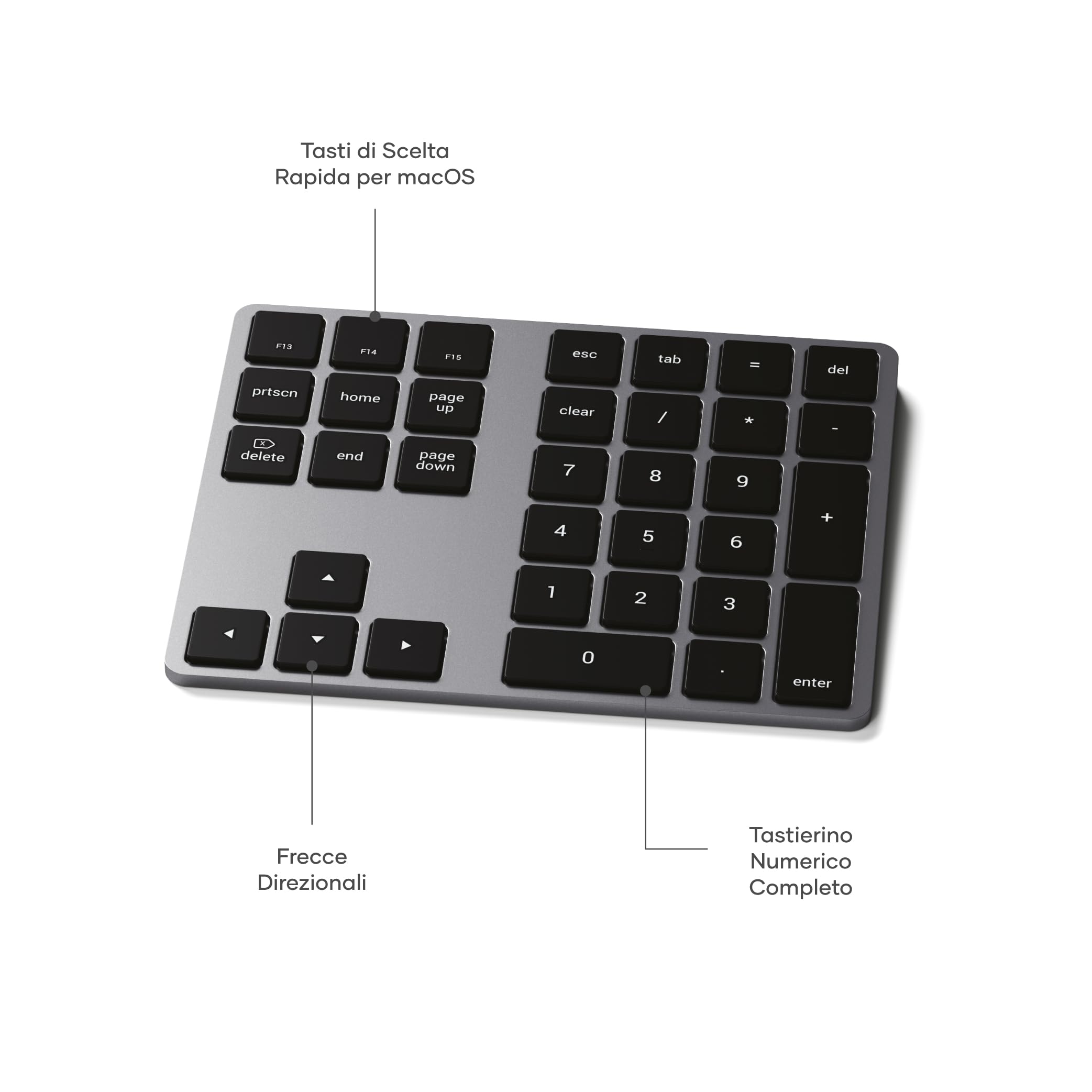Satechi Tastierino Numerico Wireless Slim, 34 Tasti, Grigio Siderale | Layout US, Bluetooth, in alluminio, ricarica USB-C, per MacBook, PC Windows e iPad