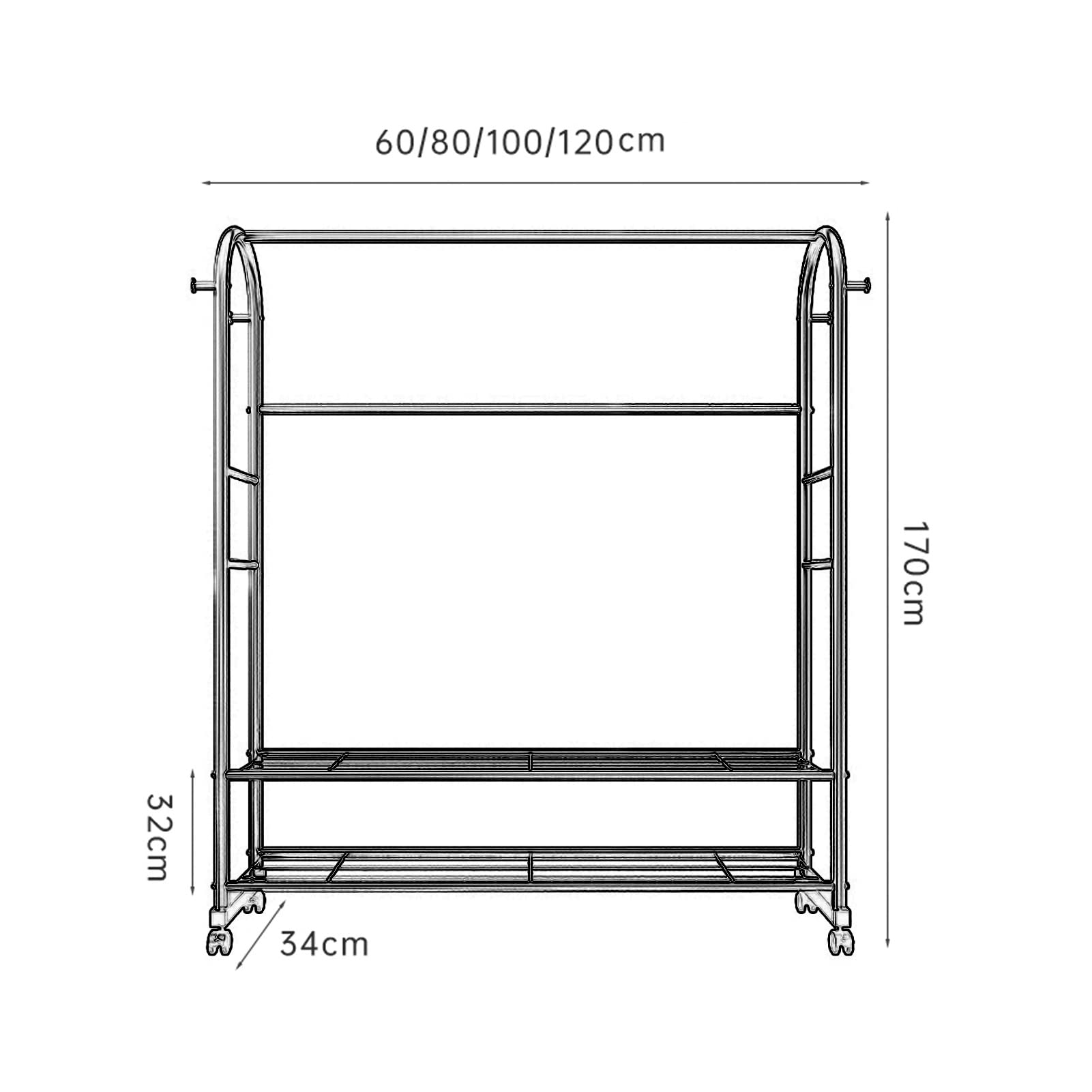 Heavy Du Metal - Appendiabiti multifunzione autoportante Hanr con 2 ripiani e 4 ruote, design robusto, per camera da letto, nero, 80 cm