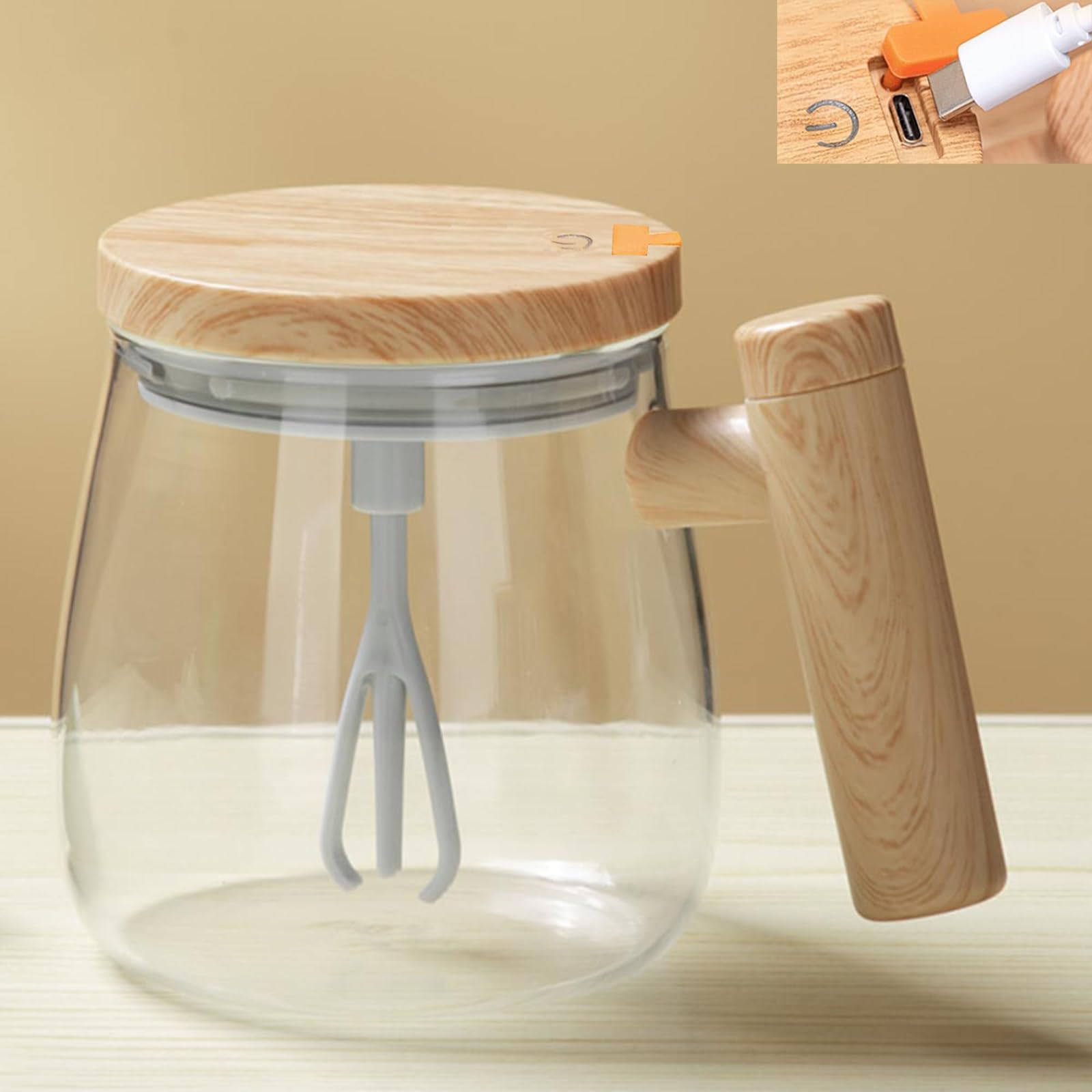 KyooteLfv Self Stirring Mug, Electric High Speed Mixing Cup, Rechargeable Self Stirring Coffee Mug with Type C, Stirring Cup for Coffee/Milk/Protein Powder at Home/Office, Glass, 400 ML