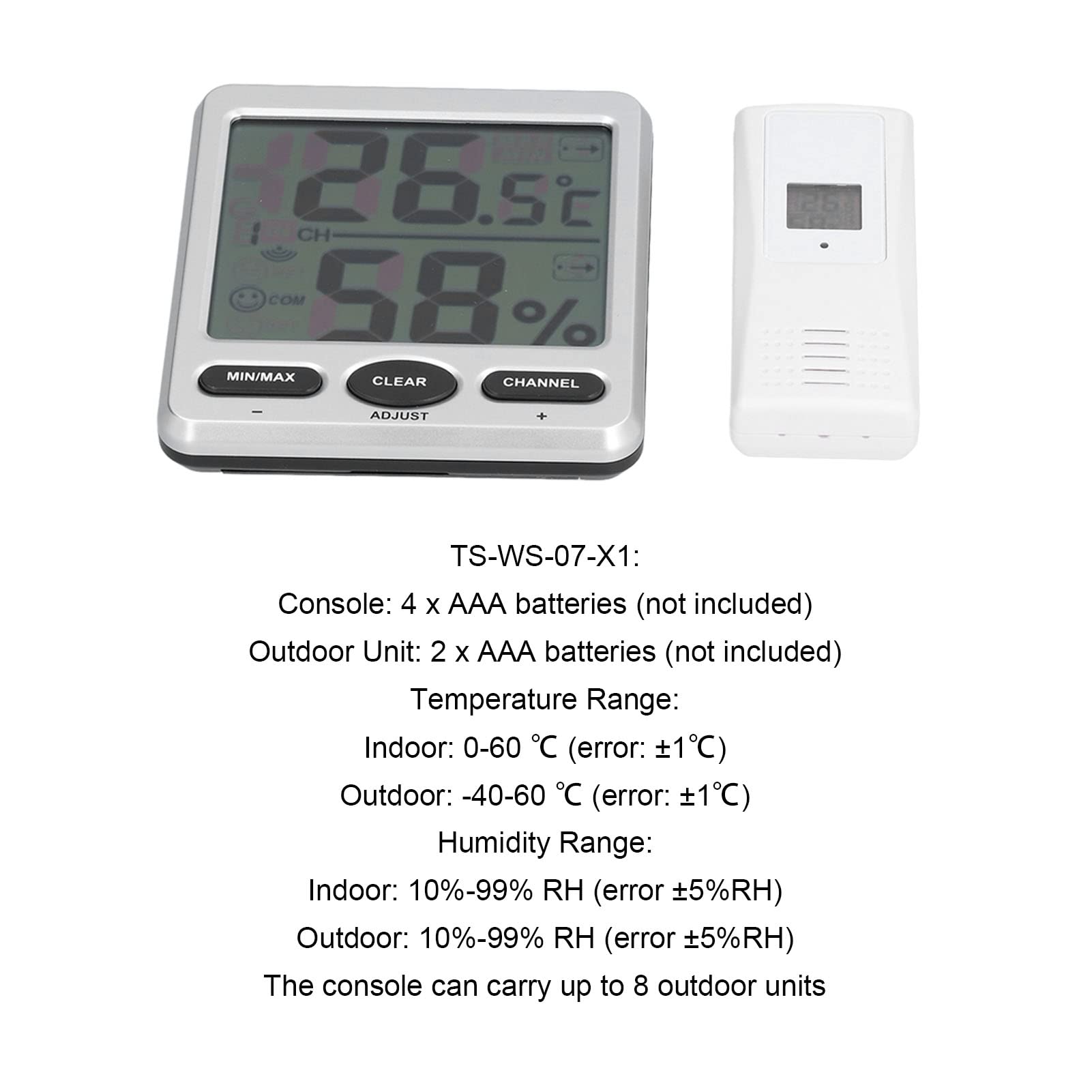 Igrometro digitale per umidità della temperatura per ambienti interni ed esterni con supporto multisensore (TS-WS-07-X1)