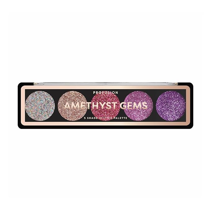 Profusion Cosmetics Amethyst Gems 5 Shade Glitter Eyeshadow Palette, Multicolour (Amethyst Gems)