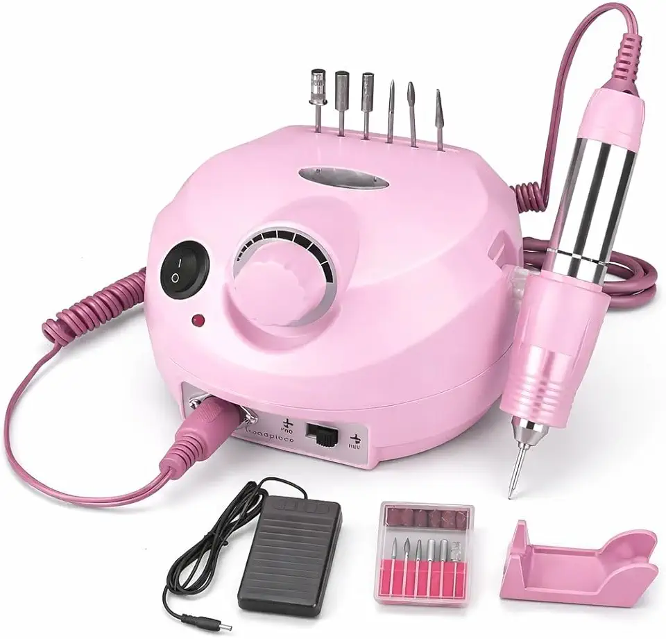Lixadeira Elétrica de Unhas Nail Drill 60W Profissional com Controle de Velocidade Pedal e Kit de Pontas para Manicure Pedicure Bivolt 127/220V