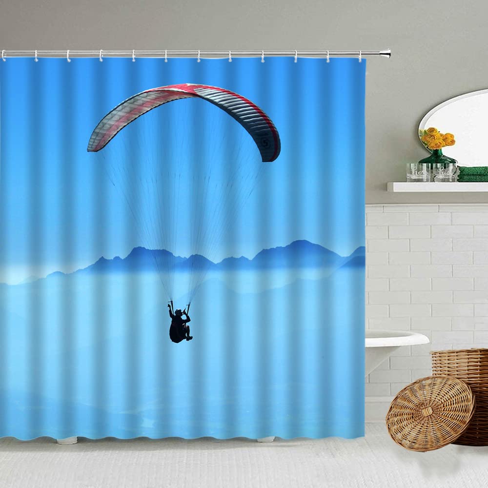 LIGHTINHOME Tenda da doccia con nuvole bianche e cielo blu, paesaggio naturale, tessuto impermeabile, 182 x 182 cm, decorazione per vasca da bagno, in poliestere, confezione da 12 ganci in plastica