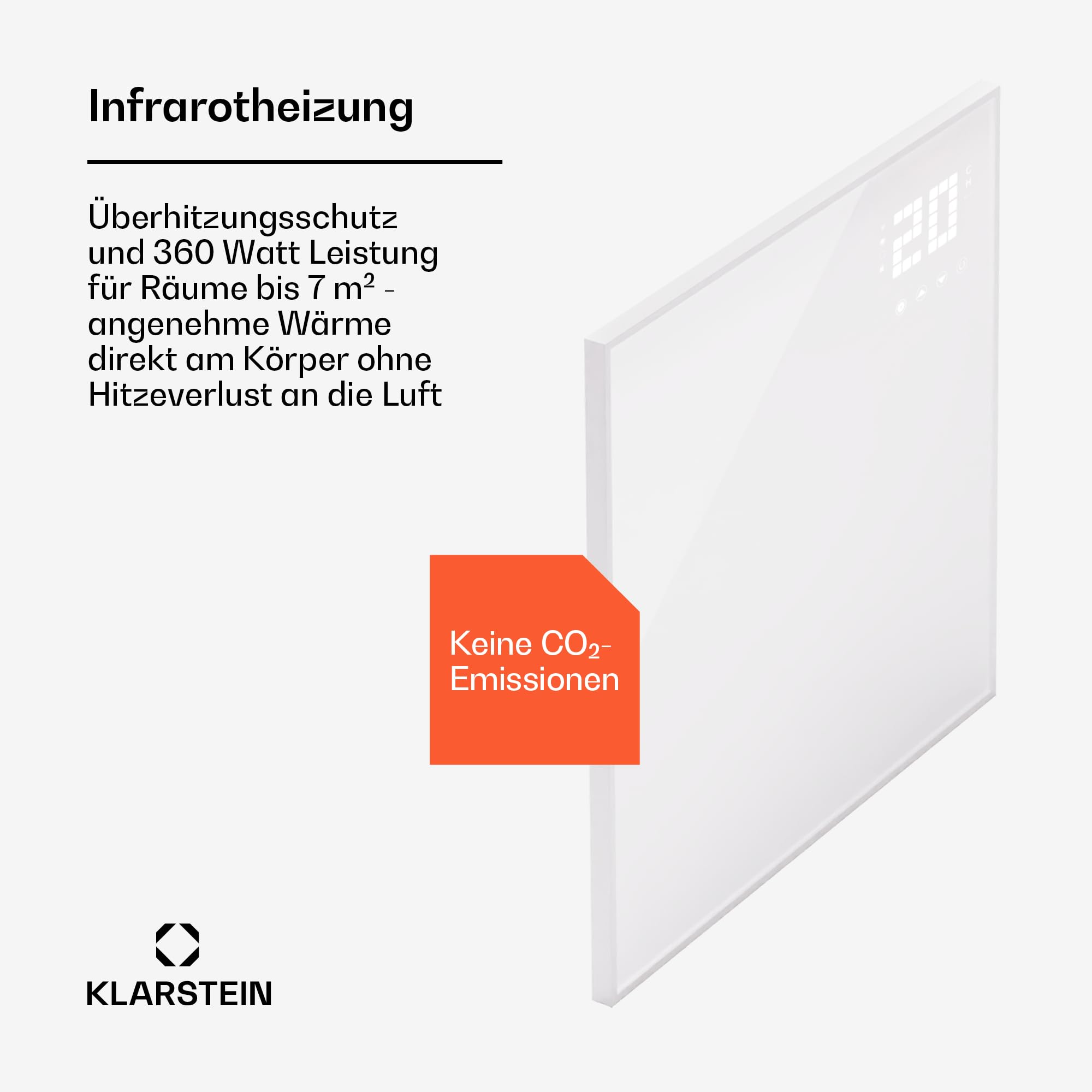 Klarstein Infrarotheizung mit Thermostat, 360W Elektroheizung, Smart Home Bild-Infrarotheizung zur Wandmontage, IR mit App-Steuerung & Erkennung offener Fenster, Feuchtraum Heizkörper CO2-Frei