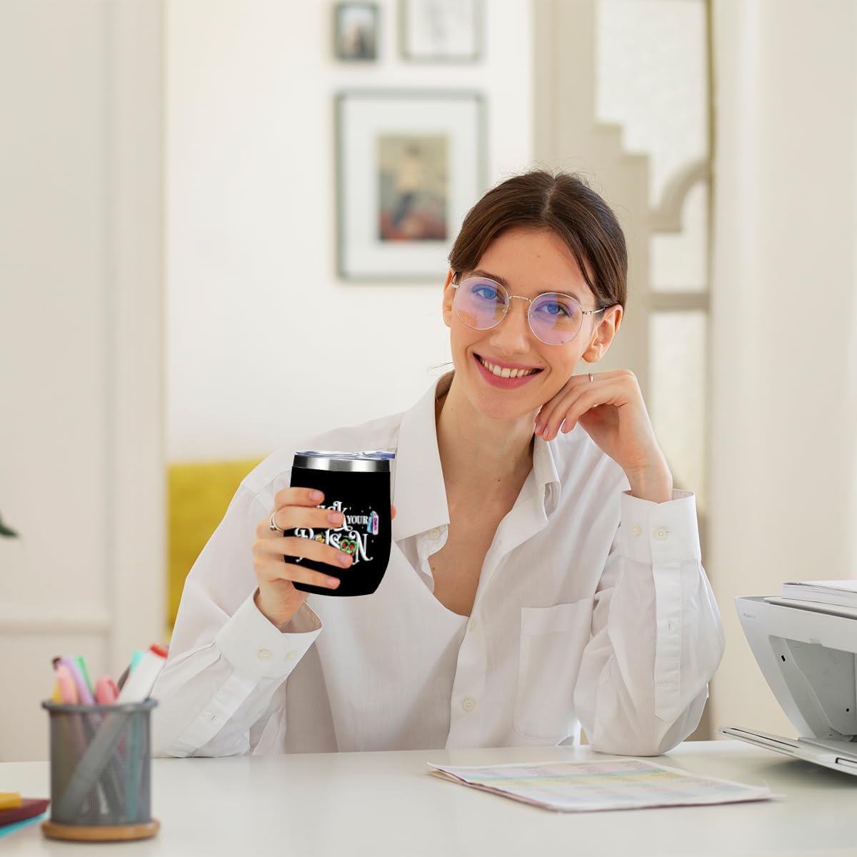 Cute Wine Tumbler, 12 oz Tumbler with Lid, Insulated Wine Glass Travel Coffee Mug, Funny Witchcraft Supplies Witch Decor Christmas Halloween Birthday Witchy Gifts for Women Fans Sister Girls - Image 5