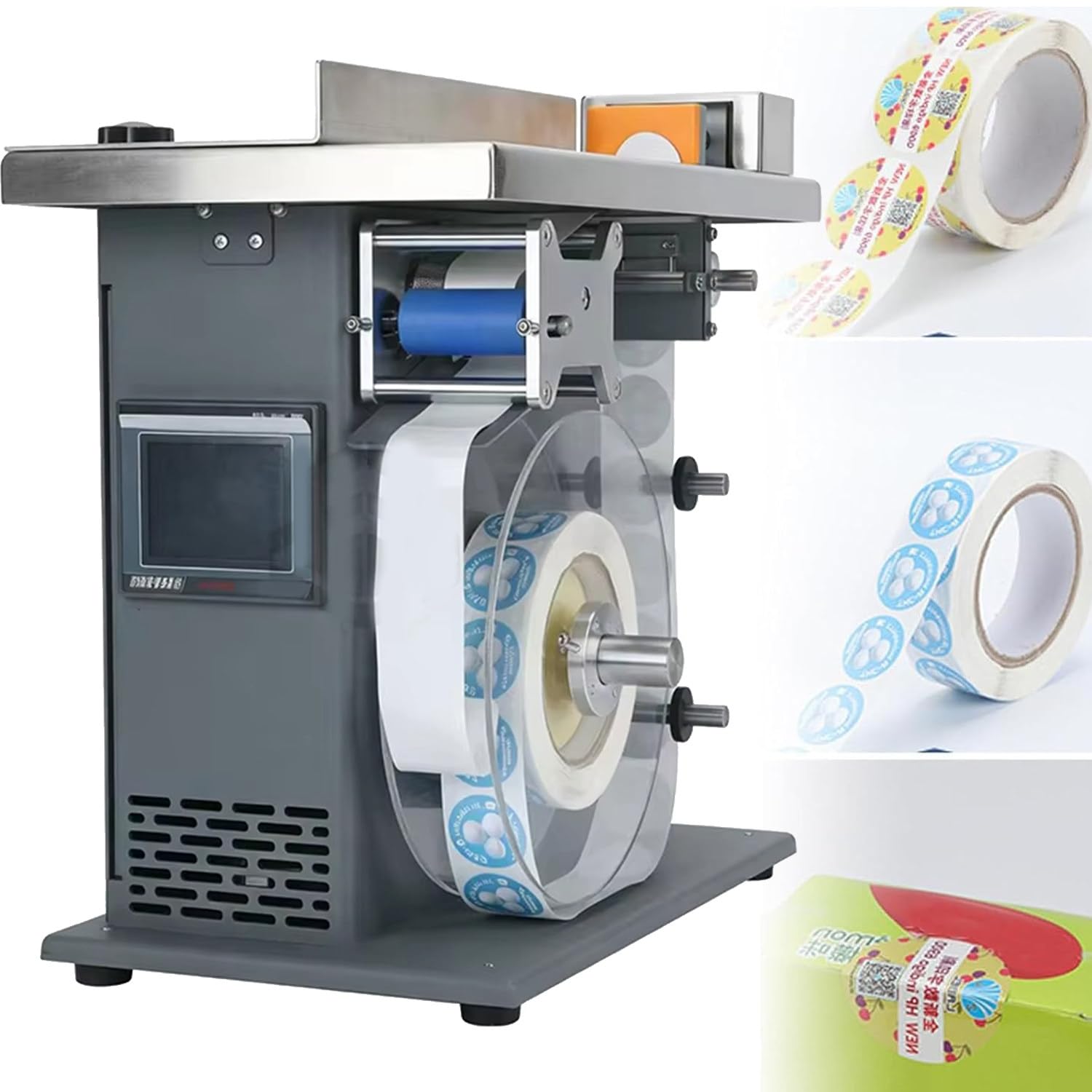 Applicatore di etichette semiautomatico da tavolo, etichettatrice angolare a 90° 15-30 etichette/min a basso rumore per l'imballaggio