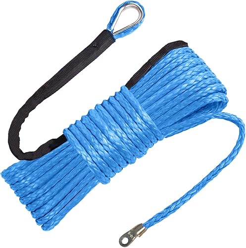 RIOOP Cuerda de cabrestante sintética, línea de cable de cabrestante de 14 pulgadas x 50 pies 9,500 libras con funda protectora para ATV UTV (azul)