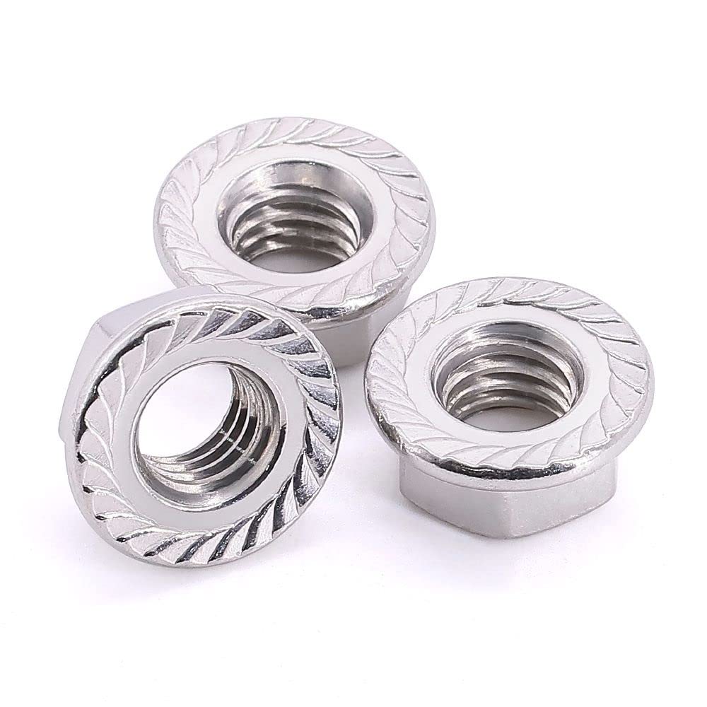 M10-1.0mm (15 pcs) Serrated Flange Hex Nuts, 304 (18-8) Stainless Steel, Flange Washer Head Hexagon Nuts, Fine Thread UNF, DIN6923