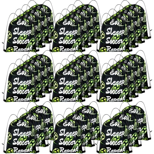 32 Pcs Soccer Drawstring Bags, Soccer Drawstring Backpack Bulk,13x16.6 Inch Sports Party Favor Gift Bags, Lightweight Polyester Goodie Bag for Sports Gym Travel Party Supplies