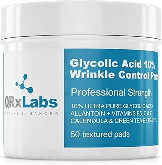 Glycolic Acid 10% Wrinkle Control Pads with 10% Ultra Pure Glycolic Acid, Allantoin, Vitamins B5, C & E, Calendula & Green Tea Extracts - Helps keep skin smooth and prevents wrinkles and lines