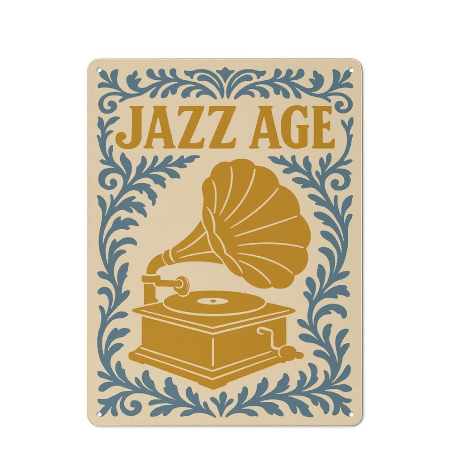 Junmoney Style-19 Retro-Style Metal Sign 40X30cm Featuring Jazz Age Gramophone Art For Garage Wall, For Vintage Wall Decor Fans, For Metal Sign Collectors