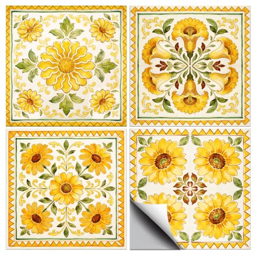 CONCHLERY Yellow Floral Tile Stickers