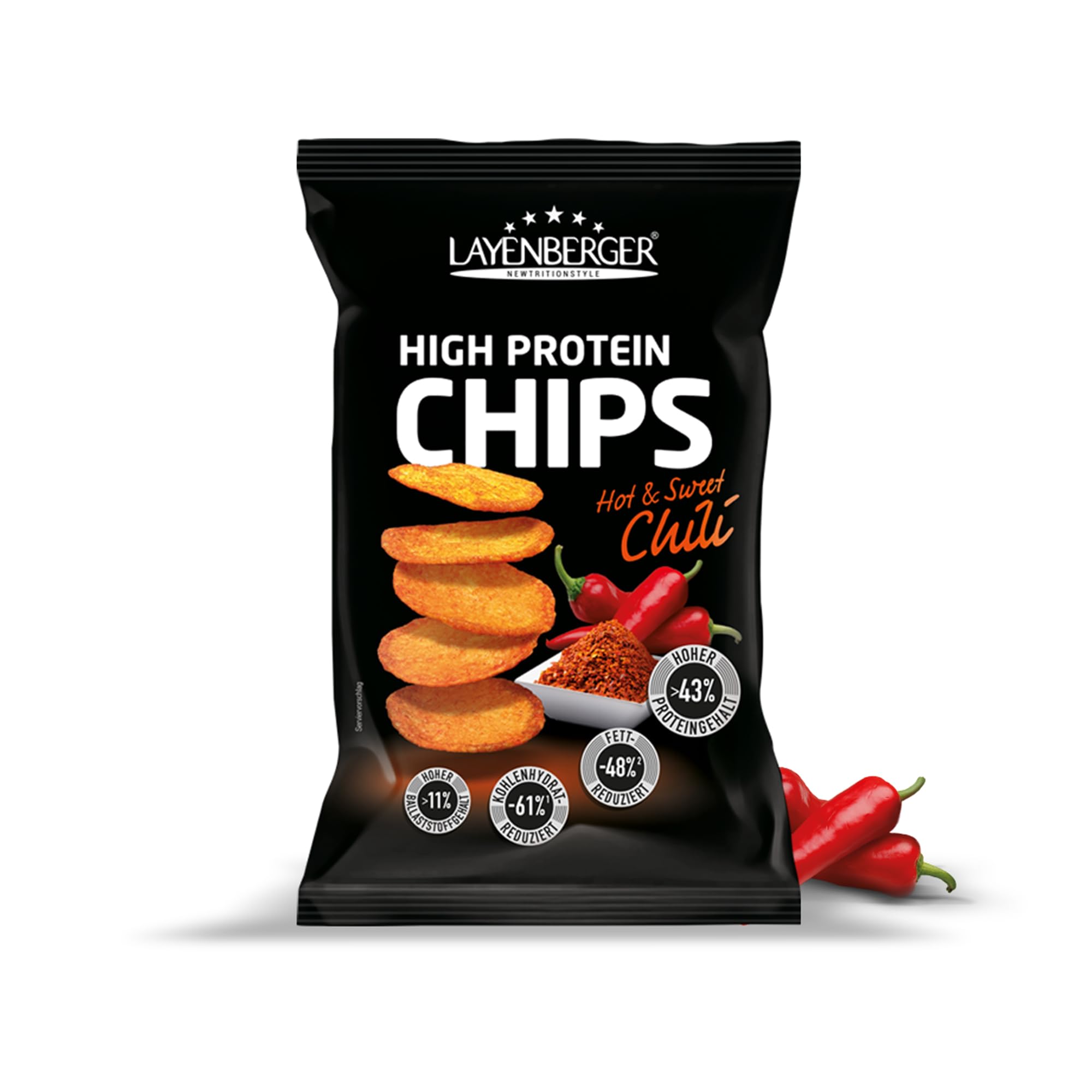 Layenberger High Protein Chips - viel Eiweiß, wenig Zucker, nicht frittiert, Single Pack (1x 75 g) - Hot & Sweet Chili