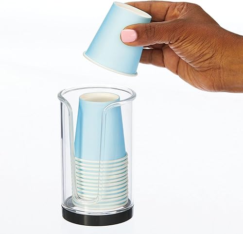 Miniatura 6 de mDesign Dispensador de vasos de papel desechable pequeño y compacto de plástico, soporte de almacenamiento para enjuague bucal para encimeras de