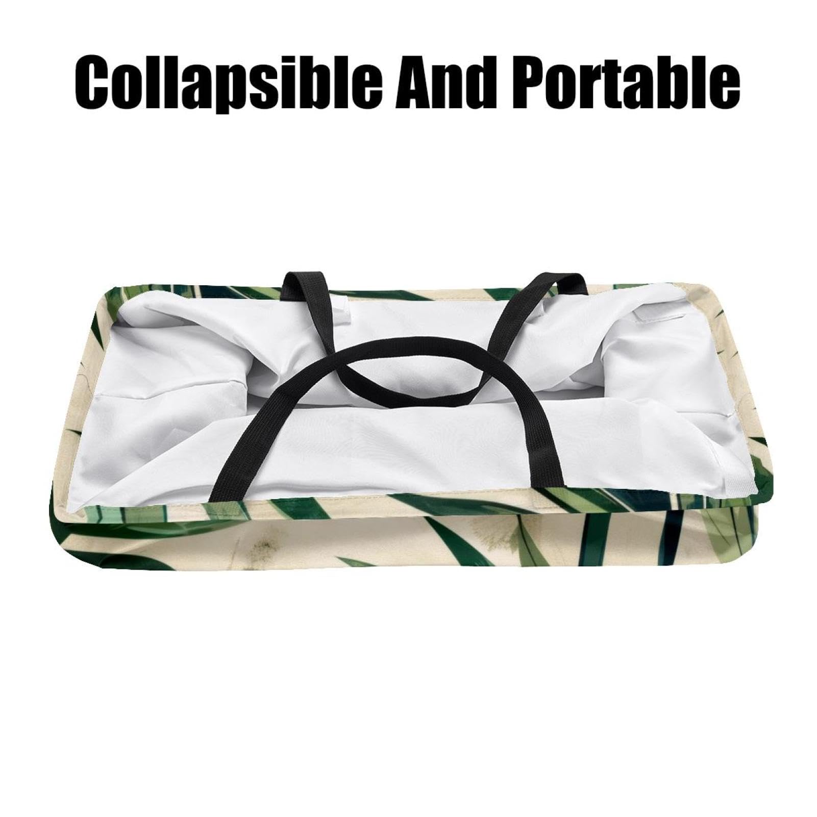 Sacs à provisions réutilisables avec motif feuilles vertes et beiges - Grand sac de courses pliable et lavable pour la plage, le pique-nique, le camping, multicolore, 22.0x12.6x11.4 in/56x29x32 cm