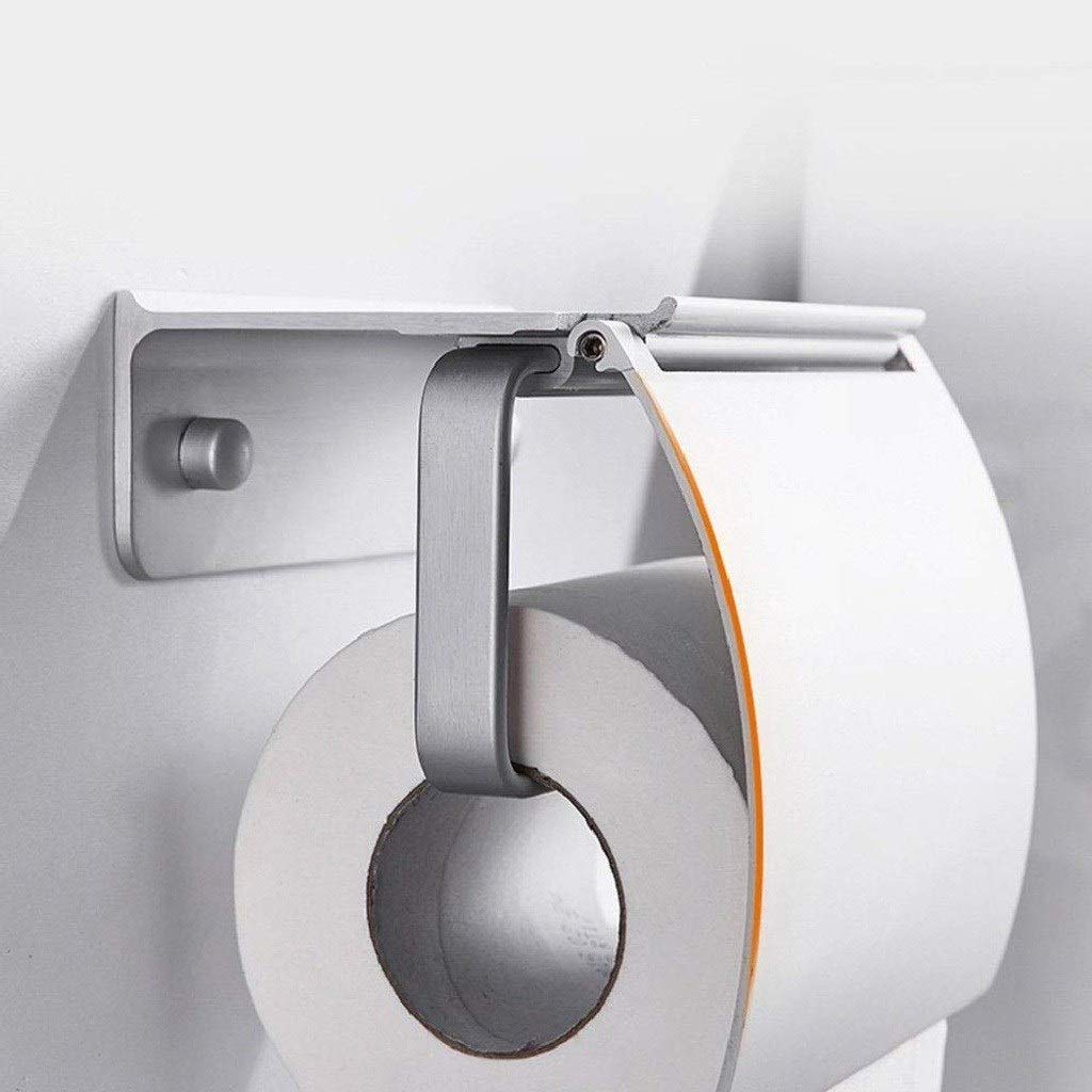 Stały uchwyt na papier toaletowy, Toilet Paper Holder With Shelf Wall Mounted Space Aluminum Silver 14x12.5x9cm