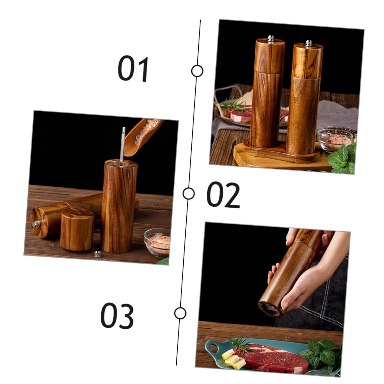 Uonlytech Manuelle Pfeffer und Salzmühle 8 Zoll aus Robustem Akazienholz mit Keramikmahlwerk Küchengewürzmühle für Salz Pfeffer und Kaffee Handliches Küchengerät für Täglichen Gebrauch