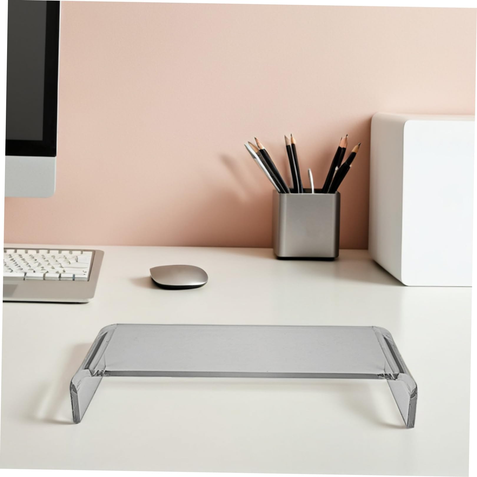 Supporto per Monitor e Rialzo Ergonomico in Acrilico Trasparente da Scrivania 2 in 1 Copritastiera Anti-Gatto per Ufficio e Casa