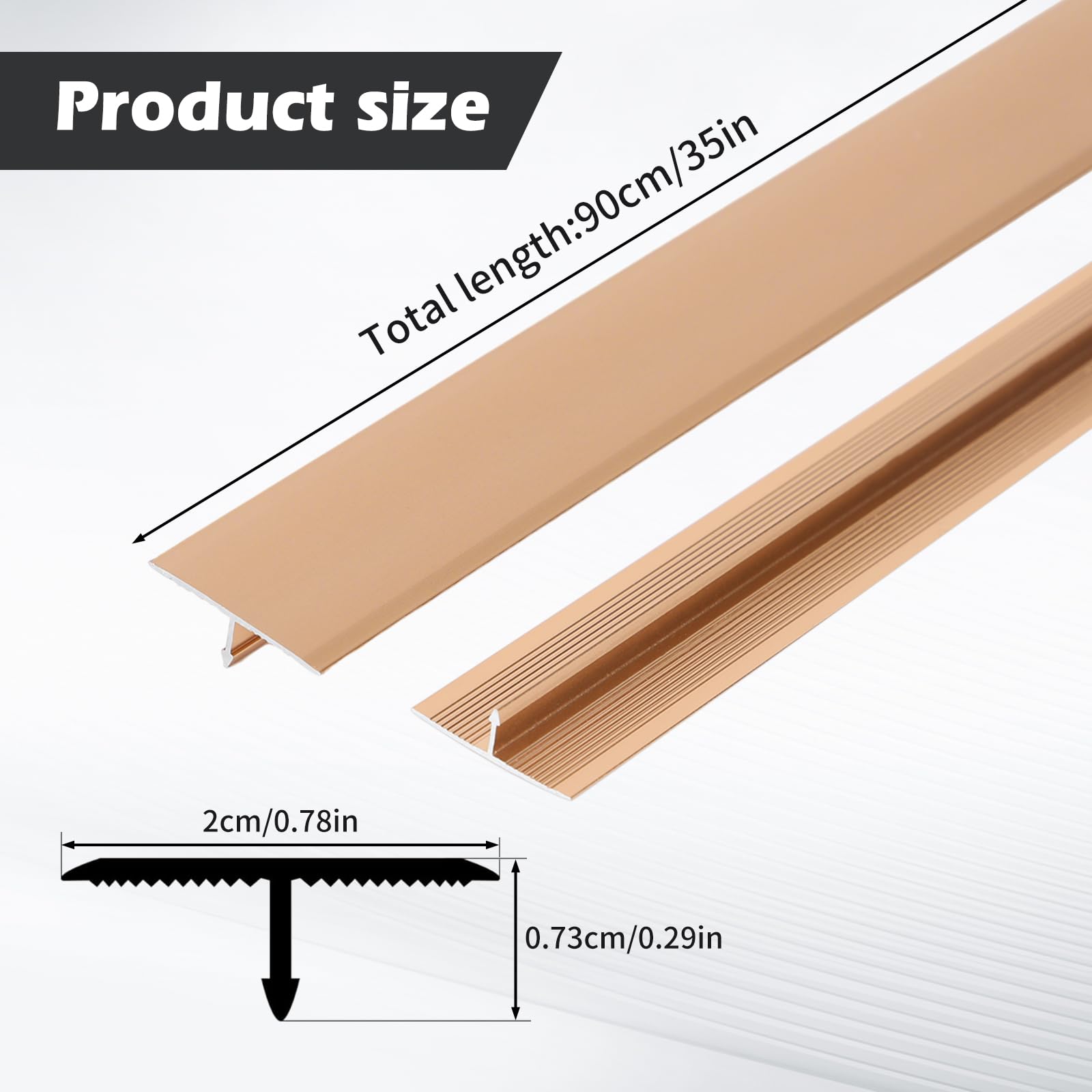 Moldura en T de Aluminio y Tiras de Transición para Suelo 3 piezas Perfil en T de Metal 0,9 m × 2 cm Tira Divisora para Umbral de Puerta y Huecos de Suelo de Tarimas (Oro)