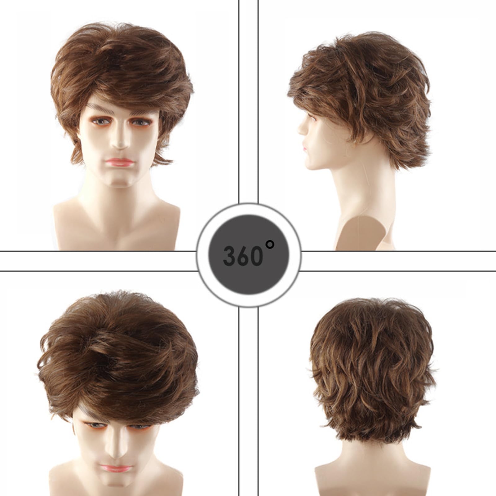 Men's Brown Wig,Boy Band wig,Mens Wig for Adult,Mens Synthetic Wigs,Short Men Hair Accessory for Party 60s 70s and 80s Fancy Dress Adult,Natural Halloween Cosplay Hair - Image 3